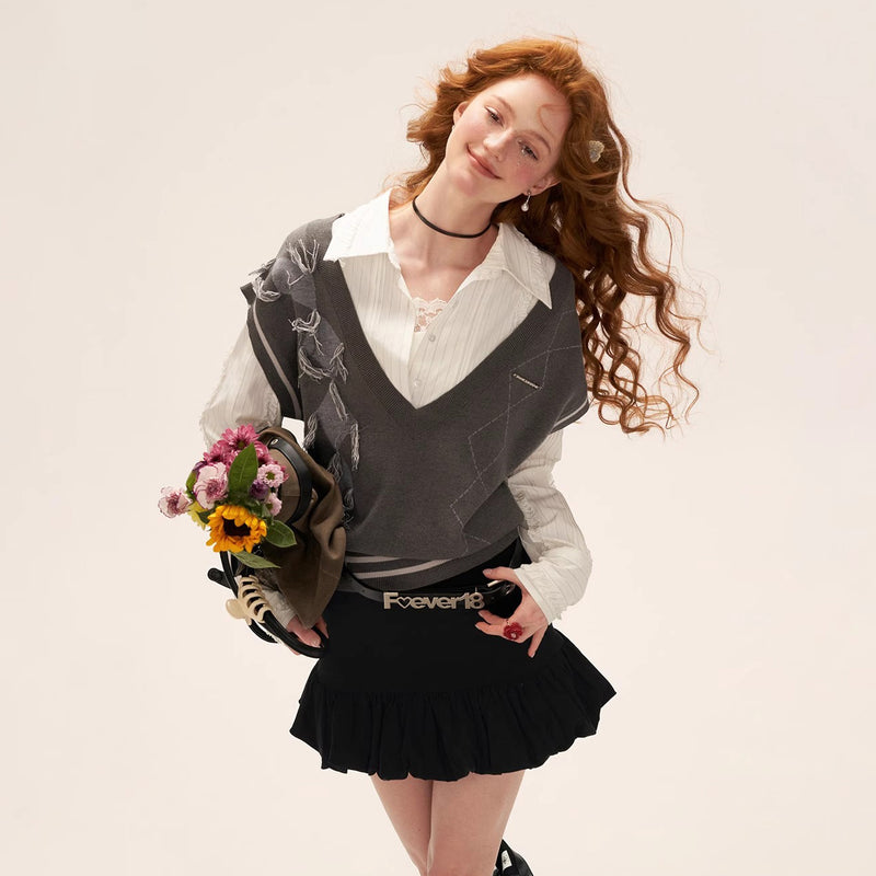 Gray Retro Knit Vest