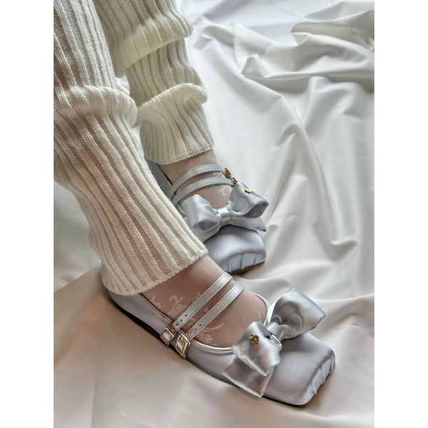 Square-toe Satin Ribbon Ballet Shoes - Mist Blue[2025年11月上旬-12月上旬発送予定]