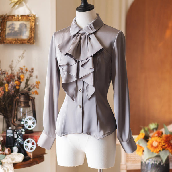 英国のお嬢様のクラシカルブラウス - Silver Gray[2025年12月中旬発送予定]