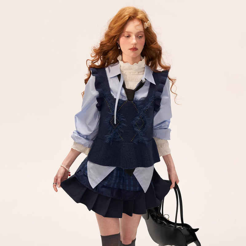 Navy Argyle Knit Bustier