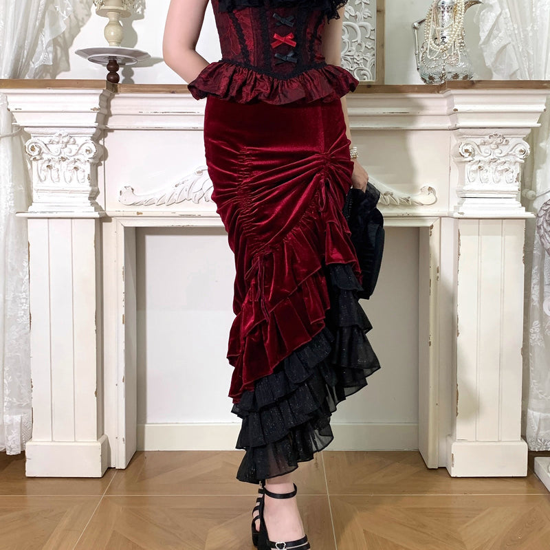 西洋貴族のベルベットマーメイドスカート - Wine Red[2026年2月下旬-3月下旬発送予定]