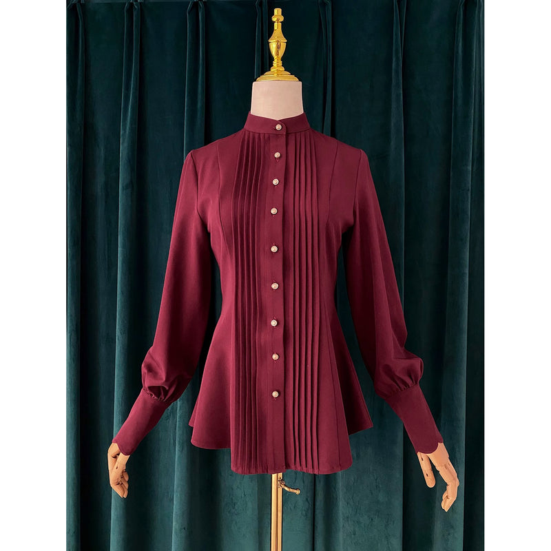 中世貴族の十字架プリーツブラウス - Wine Red[2025年9月上旬-9月下旬発送予定]