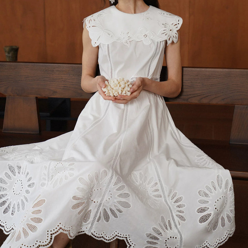 月光の花の刺繍ロングワンピース – ManusMachina