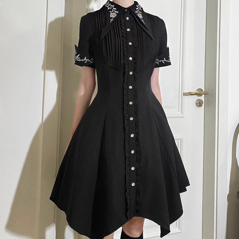 中世貴族の薔薇刺繍ワンピース - Black[2025年9月中旬-10月上旬発送予定]