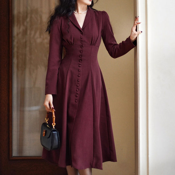 葡萄酒色の貴婦人クラシックワンピース