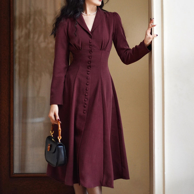 葡萄酒色の貴婦人クラシックワンピース