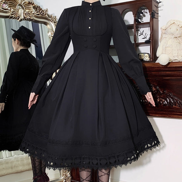 西洋令嬢の編み上げジャンパースカート - Black[2026年3月上旬-3月下旬発送予定]