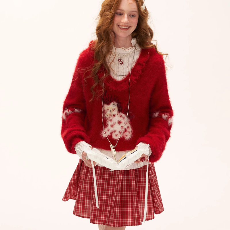 Heart Pony Dollar Collar Knit Sweater