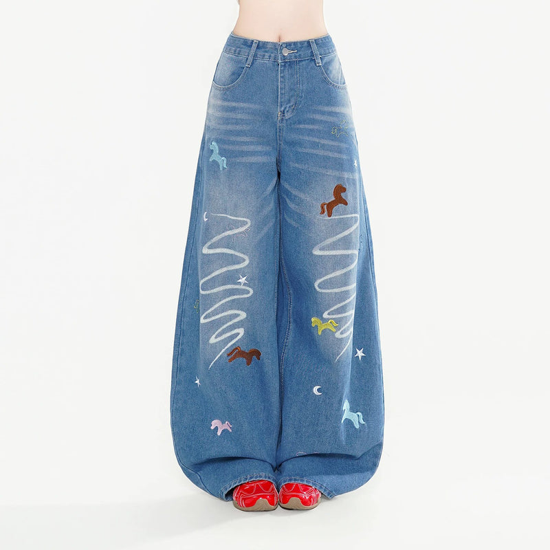 Star and Pony Embroidered Wide Denim Pants – ManusMachina