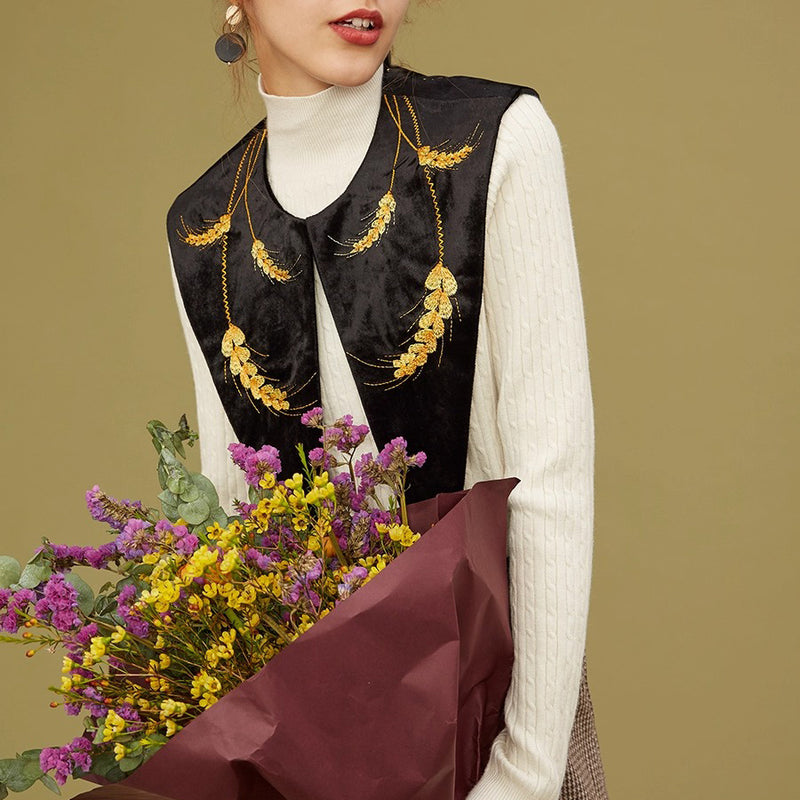 黄金の麦の刺繍付け襟