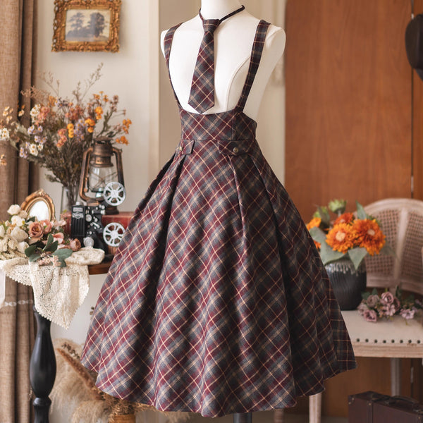 英国のお嬢様のクラシカルジャンパースカート - Burgundy Checked[2025年12月中旬発送予定]
