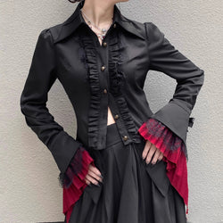 暗黒の貴族のゴシックブラウス - Black × Red[2025年10月中旬-11月中旬発送予定]