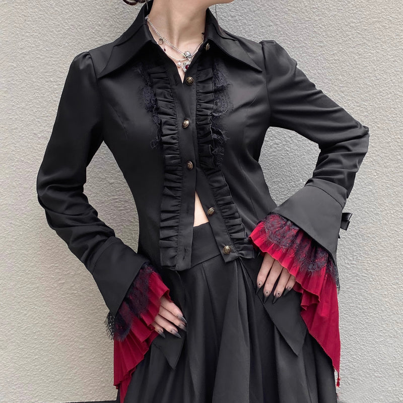 暗黒の貴族のゴシックブラウス - Black × Red[2025年10月中旬-11月中旬発送予定]