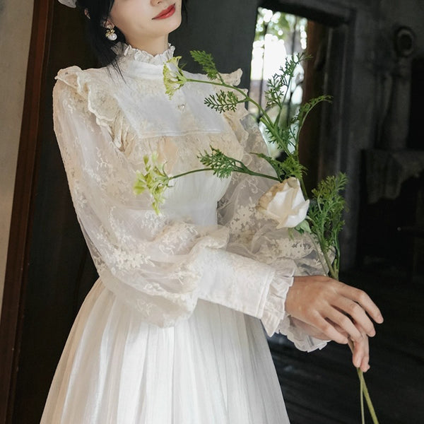 宮廷の花の刺繍ヴィクトリアンワンピース