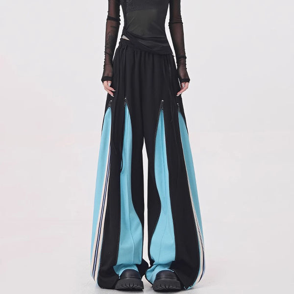 Light Blue Switching Wide Track Pants