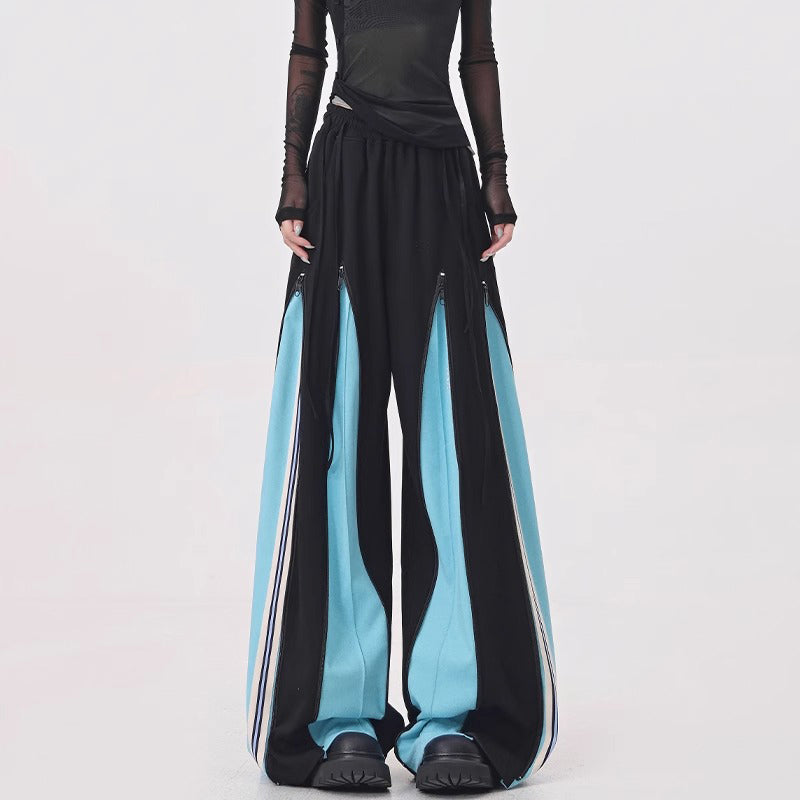 Light Blue Switching Wide Track Pants