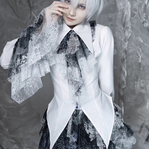 血塗れのお嬢様のレースアップブラウス - Dark Blue[2026年2月下旬-3月下旬発送予定]