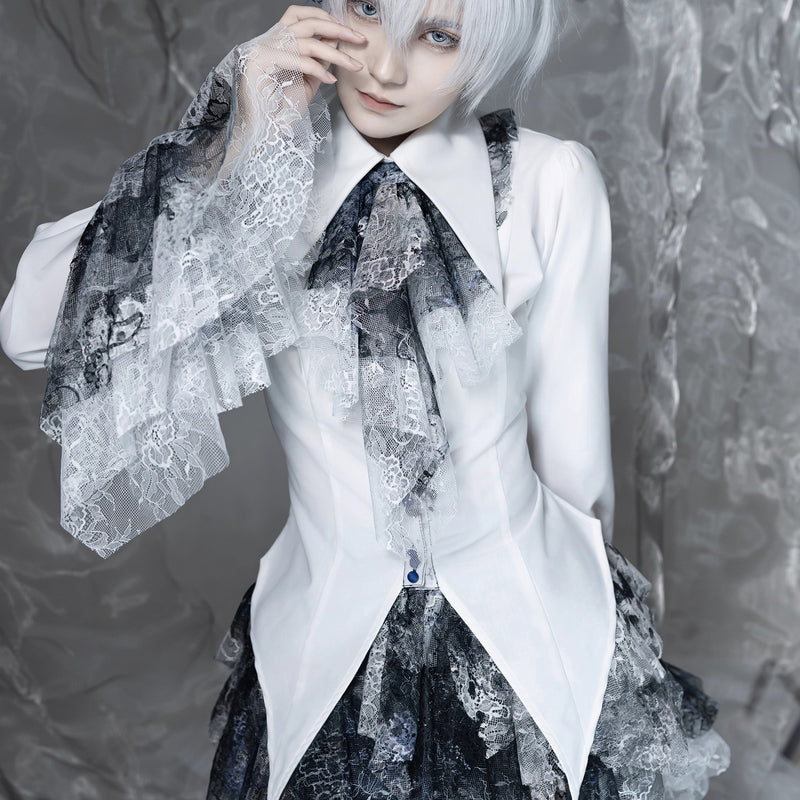 血塗れのお嬢様のレースアップブラウス - Dark Blue[2026年2月下旬-3月下旬発送予定]