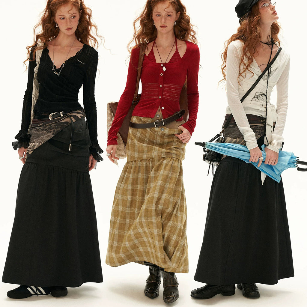 Layered Drape Low-Waist Long Skirt – ManusMachina
