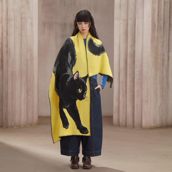 黒猫の挿絵ニットストール