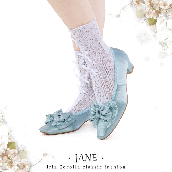 Satin Ribbon Low Heel Pumps - Turquoise[2025年7月上旬-8月上旬発送予定]