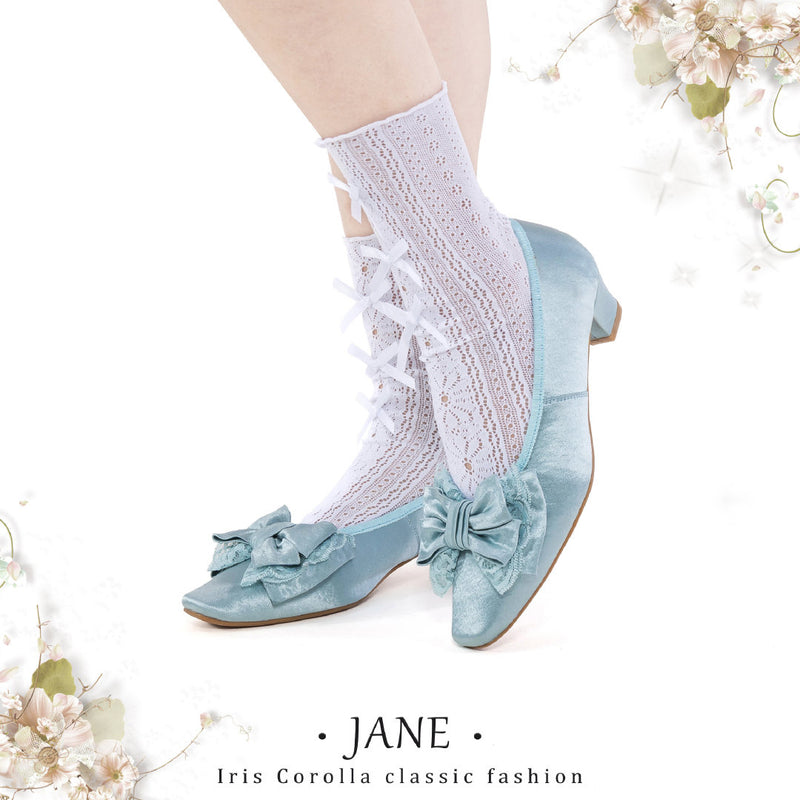 Satin Ribbon Low Heel Pumps - Turquoise[2025年7月上旬-8月上旬発送予定]