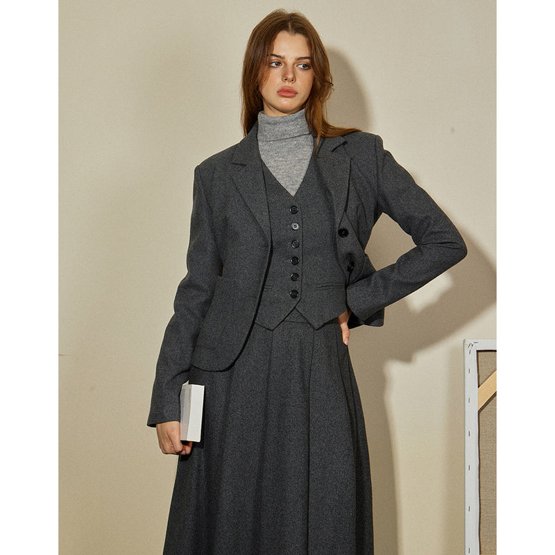 "Violin Poet " Classic Gray Jacket, Vest and Skirt