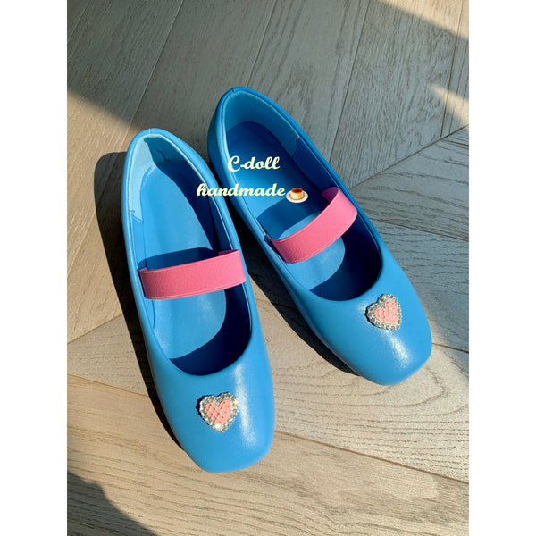 Heart Motif Blue Ballet Shoes