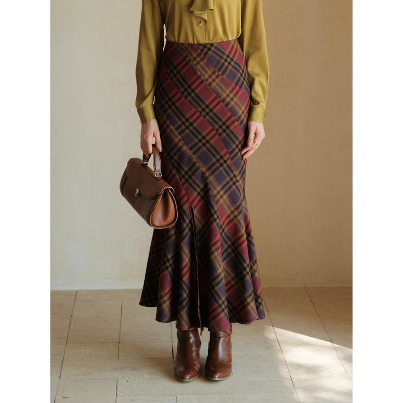 British Plaid Wool Mermaid Skirt