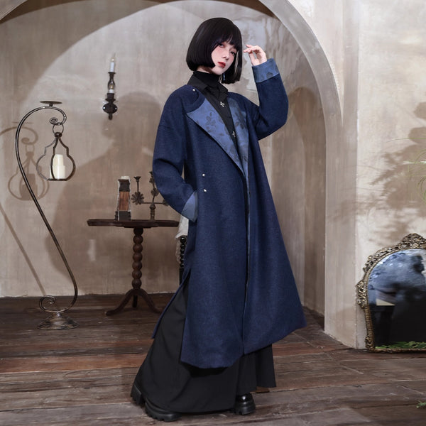 椿の花の挿絵ウールローブコート