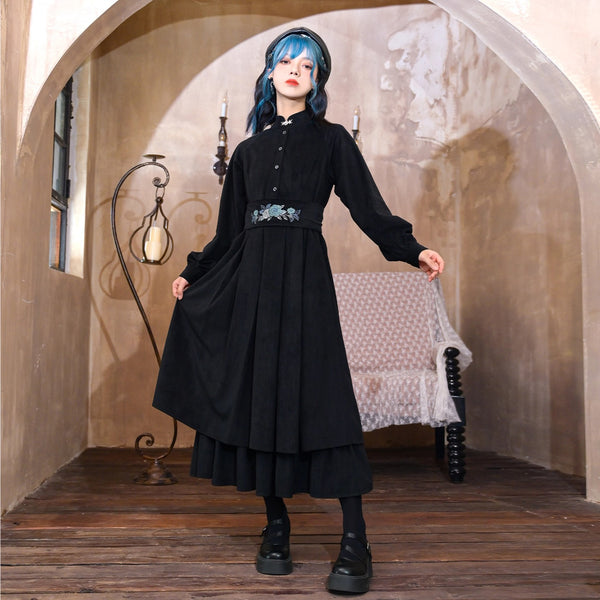 椿の花と鶯の刺繍コルセットワンピース