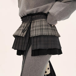 Pleated Check Apron Skirt
