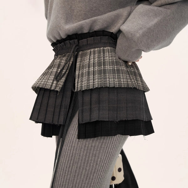 Pleated Check Apron Skirt