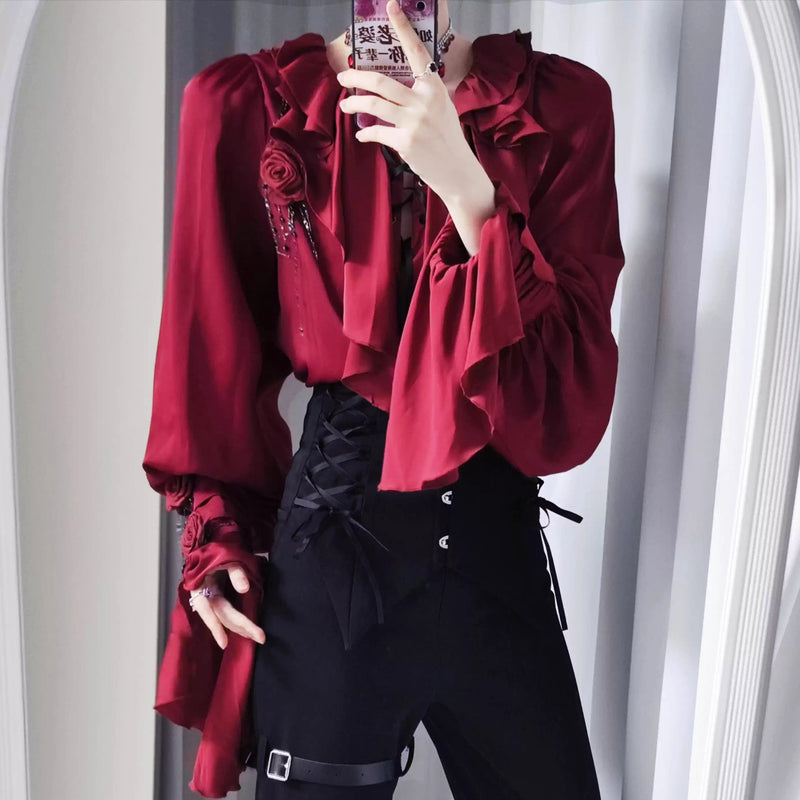 貴族のお嬢様のゴシックブラウス - Wine Red[2026年5月中旬-6月上旬 