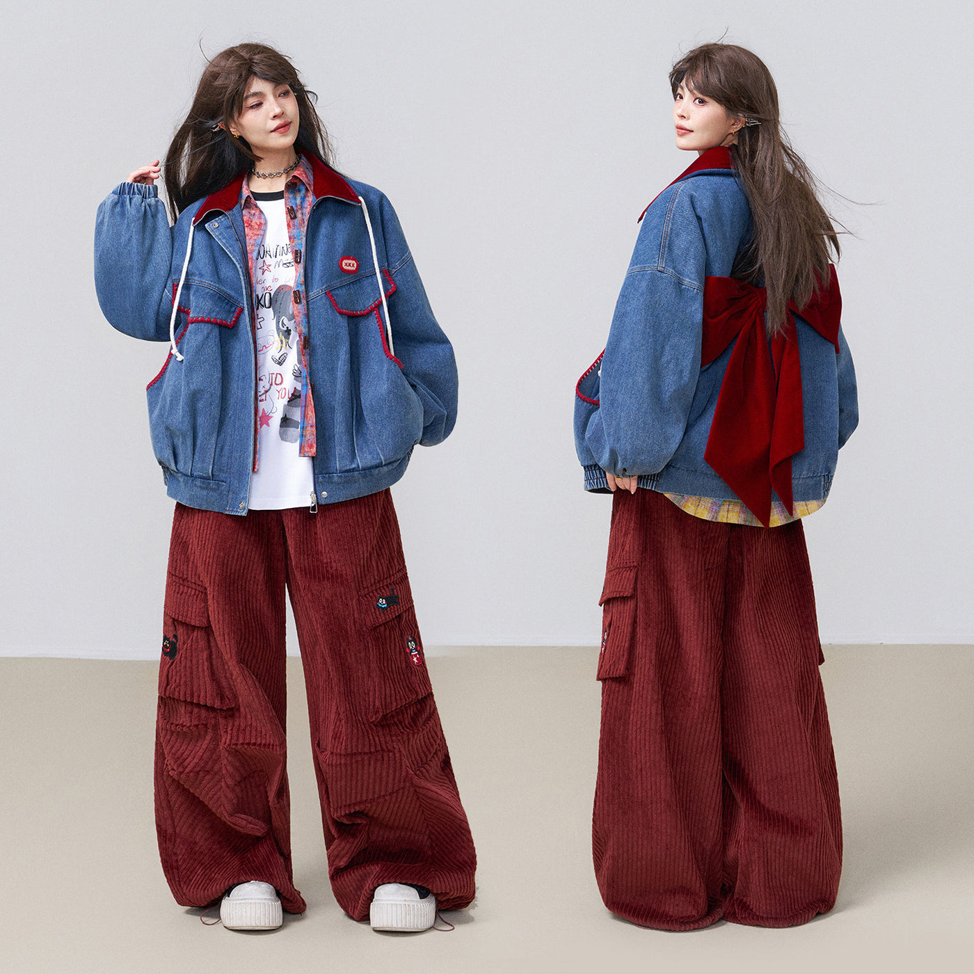 真っ赤なリボンのデニムジャケット – ManusMachina