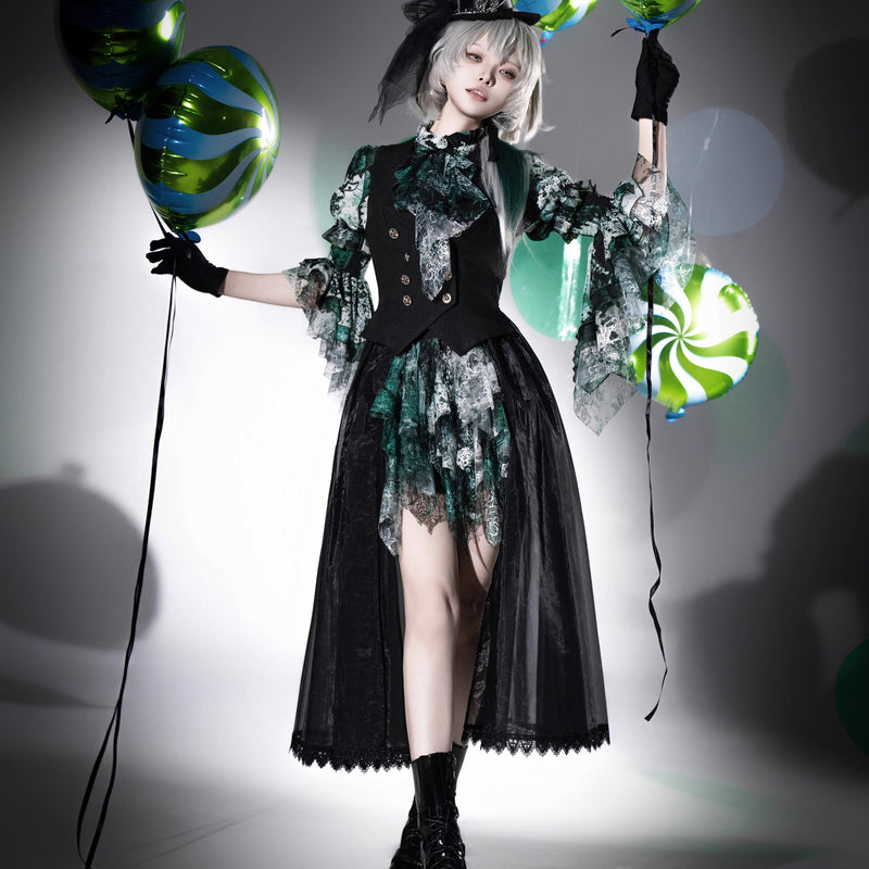 血塗れのお嬢様のゴシックスカートパンツ - Green[2026年2月下旬-3月下旬発送予定]