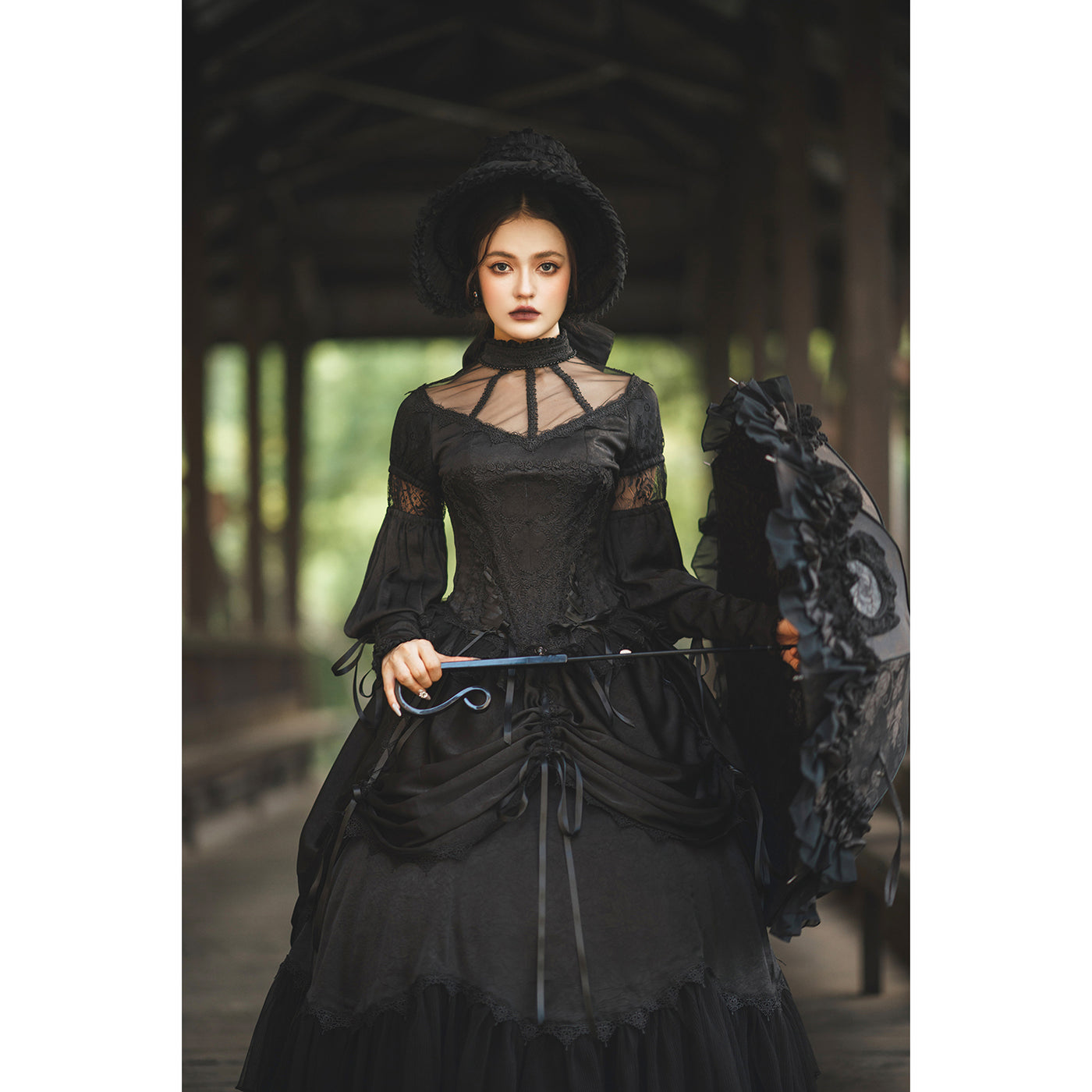 ozz croce 薔薇刺繍の魔女ワンピース 黒レースのゴシックワンピース 