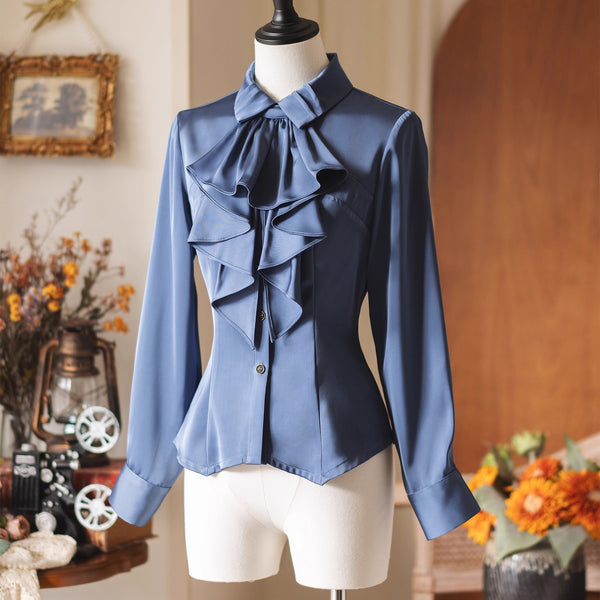 英国のお嬢様のクラシカルブラウス - Madonna Blue[2025年12月中旬発送予定]