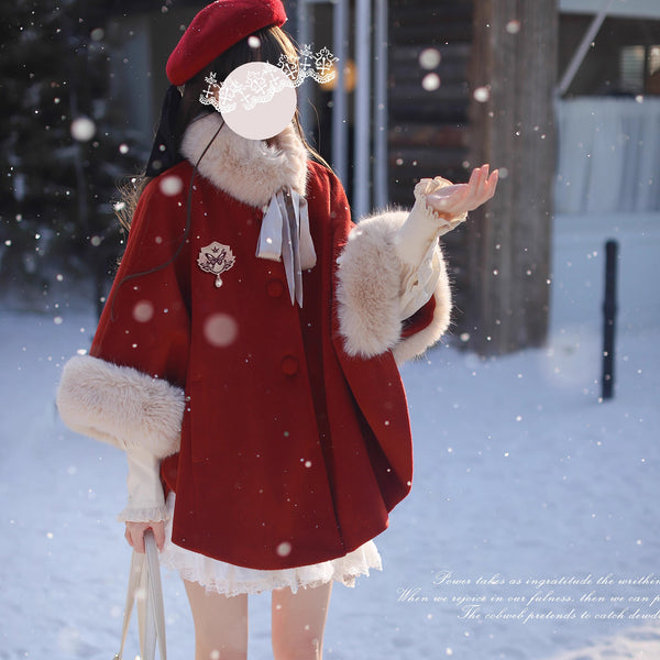 深紅のお嬢様のウールケープコート