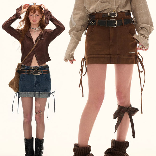 Double-waisted Denim Short Skirt