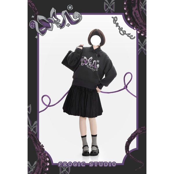 Black and Purple Sweater and Skirt with a Ribbon Pattern[2025年2月下旬-3月中旬発送予定]