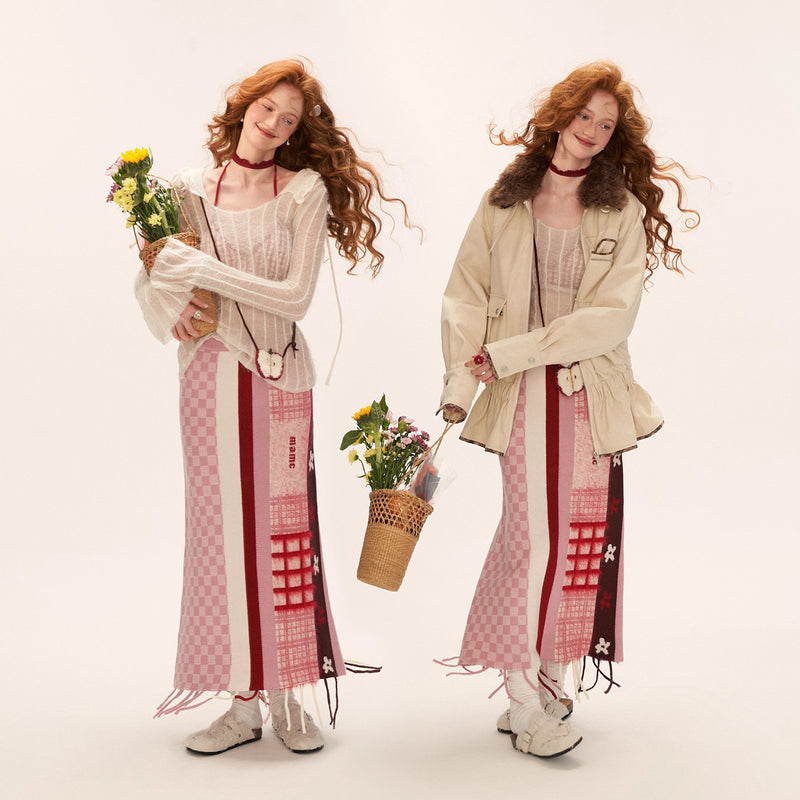 Floral Check Patchwork Skirt