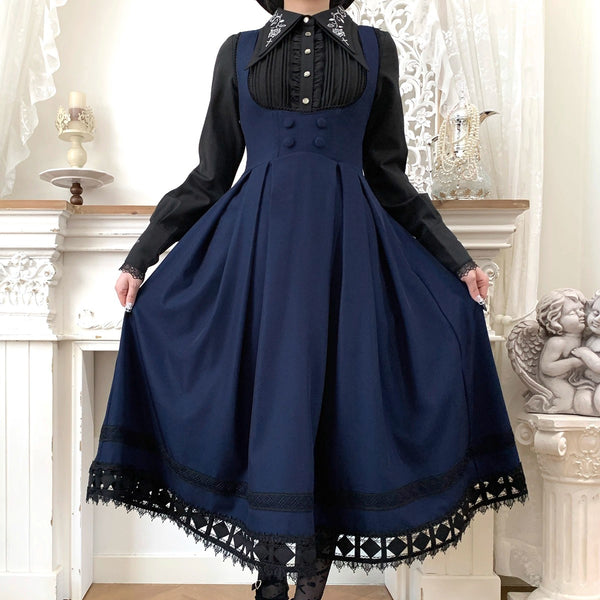 西洋令嬢の編み上げジャンパースカート - Dark Navy[2026年3月上旬-3月下旬発送予定]
