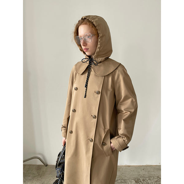 Khaki Doll Collar Detachable Hooded Trench Coat