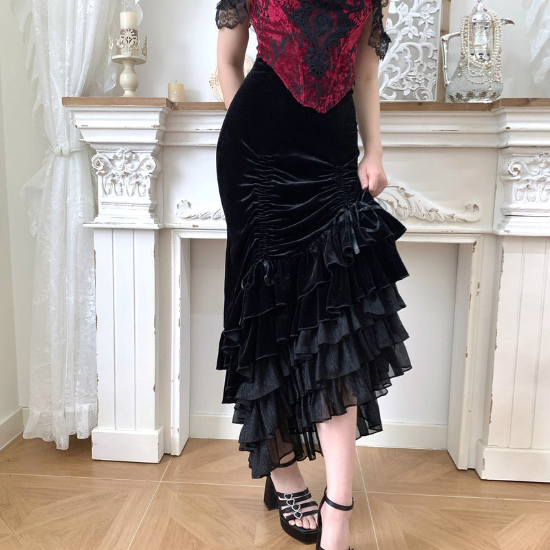 西洋貴族のベルベットマーメイドスカート - Black[2026年2月下旬-3月下旬発送予定]