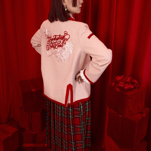 紫陽花と蝶の刺繍ウールジャケット