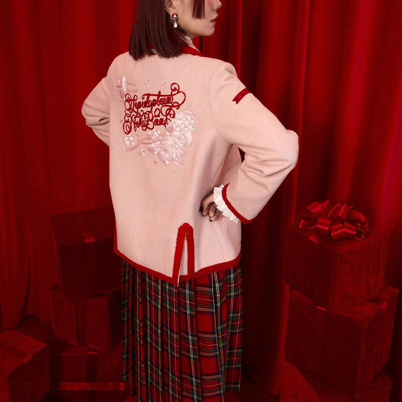 紫陽花と蝶の刺繍ウールジャケット