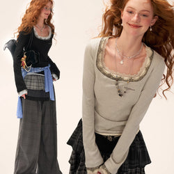 Double-layered Lace Slim Top
