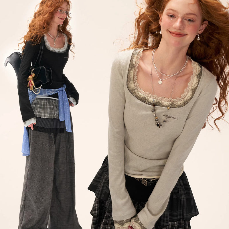 Double-layered Lace Slim Top