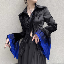 暗黒の貴族のゴシックブラウス - Black × Blue[2025年10月中旬-11月中旬発送予定]